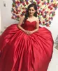 Abito da ballo rosso Abiti Quinceanera con spalle scoperte Pizzo Sweetheart Applique in pizzo 16 Sweet Girls Prom Party Occasioni speciali Abiti Quinceanera