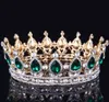 2019 Smaragdgrüner Kristall, Goldfarbe, schicke, königliche, funkelnde Strass-Diademe und Kronen, Braut-Quinceanera-Festzug-Diademe, 15 219c