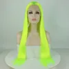 Hot Cosplay Neon Green Lungo serico dritto Parrucche sintetiche in pizzo Parte centrale 26 pollici Immagine reale Capelli in fibra Glueless Parrucche resistenti al calore