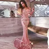 Rose Gold Sequined Mermaid Prom Dresses Off The Shoulder Sexy Lange Mouwen Avondjurk Lange Rits Terug Custom Made Cocktail Feestjurken