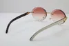 Gros blanc à l'intérieur noir corne de buffle lunettes de soleil lentille ovale nouvelles lunettes sans monture sculpté coupe lentille Vintage lunettes unisexe taille: 60-20-140mm