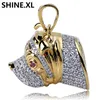 Hip Hop Animal Collier Deux Tons De Couleurs Glacé Cubique Zircon Bouledogue Pendentif Collier Bling Partie Bijoux