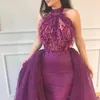 Afrikaanse Zeemeermin Overrokken Prom Dresses Illusion Hoge Hals Kralen Avondjurken 3D Bloemen Geappliceerd Formele Feestjurk