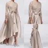 Beautiful High Low Lace Evening Dresses Beads 3/4 Long Sleeve Satin Vestidos De Festa Long Party Dress Prom Mother Formal Celebrity Gowns