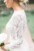 Fall 2018 Ny mönster långärmad sjöjungfru bröllopsklänningar Jewel Neck Sheer Lace Bodice Trumpet Court Train Sexiga två stycken Brudklänningar
