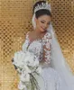 2018 disse Vestidos de casamento de sereia de luxo vestidos de cristal frisados ​​de cristal de cristal pura apliques árabes de mangas compridas árabe Plus size vestidos de noiva formais