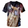 Ogbkb Mannen Casual T-shirts Print Alien Cat Cool T-shirt Man Hip Hop Streetwear Shirts Homme Korte Mouw O Neck Tees Unisex Dier