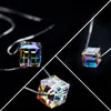 Austria Crystal Magic Cube Necklace Square Pendant Necklace 8*8mm Aurora Sugar Clavicle Chain Statement Necklace Jewelry Accessories