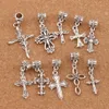 mélanger fleur croix gros trou perles 100pcs / lot 10 styles Antique argent Dangle Fit européen Bracelet Bijoux DIY BM33