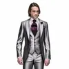 New Fashion Slim Fit Shiny Silver Grey Groom Tuxedos Groomsmen Excellent Man Wedding Wear Men Party Prom Suit (Veste + Pantalon + Cravate + Gilet) NO; 882