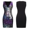 Luote Damkläder Sexig Iridescent Sequin Short Dress Party Shiny V Neckwear Cocktail Party Mini Clubwear Dresses