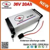 Deep Cycle 1000W Electrci Bike Battery 36V 20Ah Rear Rack Battery used 186502.0Ah cell & 30A BMS + 2A Charger FREE SHIPPING