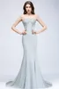 Sheer Cap Sleeves Mermaid Long Aftonklänningar 2019 Tulle Lace Applique Beaded Sett genom Sweep Train Formell Party Prom Klänningar CPS965