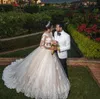Abiti da sposa eleganti di nuovo arrivo champagne arabo Una linea di tulle maniche lunghe trasparenti abiti da sposa applicati abiti da festa di nozze