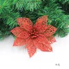 クリスマスツリーパーティーの装飾のための10cmのプラスチック製のフラッシュパウダーのクリスマスの花の頭の人工的なクリスマスの花