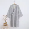 Älskare Enkel Sleepwear Japanska Kimono Robes Män Vår Långärmad 100% Bomull Badrock Mode Casual Waves Dressing Gown