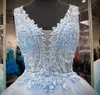Sweet 16 Year Lace Quinceanera Dresses Blue Tulle vestido debutante 15 anos Ball Gowns V Neck Sheer Prom Dresses For Party Ruffles3118186