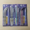 1set=4pcs Drinking Straw +1pcs Cleaning Brush Blister Pack Stainless Steel 215mm 265mm Length for Bar Xmas Party 6mm ZA4260