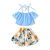 Meninas Conjuntos de Roupas de Verão Roupa Da Criança Crianças Bebê Menina Fora Do Ombro Tops + Saia Floral 2 PCS Roupas Meninas Roupas Infantis 1-6 Anos