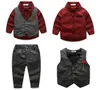 Kinder Weihnachtskleidung Baby Jungen Gentleman Kleidung Baumwolle Ärmel Kinder 3 Stück Sets Hemden + Weste + Hosen Broth Boutique Gentry Kleid LF024