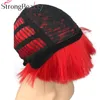 StrongBeauty Short Yaki Straight Synthetic Wigs Red/White/Blonde/Black Mushroom Head Wig Heat Resistant Hair