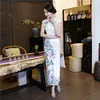 2020 Traditional Printed Chinese Cheongsams Long Cheap Sheath Split High Neck Summer Formal Gowns Vintage Women Cheongsam