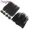 Onlyouhair Capelli peruviani con chiusura frontale Fasci di capelli umani ad onda profonda con orecchio frontale all'orecchio Fasci di tessuto di capelli Remy a onde profonde morbide