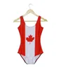 US Sexy Canada Tendance Drapeau Feuille D'érable Impression une pièce Plage Bikini Justaucorps Or Rouge Sassy Fille Teddy Slim Taille Haute Maillots De Bain Polyester