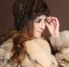 Mulheres real Mink Fur Hat alta Elastic Quente malha Ski Cap Inverno