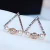 Full of Crystal triangle Earrings for Women Fashion Jewelry Korean Pearl Earrings 18K Gold / Silver Plated Stud Earrings High Quality