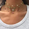 Christmas gift star choker necklace star charm rainbow cz bar link chain 30 10cm elegance lovely star beaded chocker2613