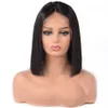 Short Bob Lace Front Wigs Middle Part Brazilian Straight Human Hair Wig For Women Natural Color 130%