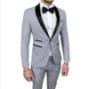 Brand New Grey Men Wedding Tuxedos High Quality Groom Tuxedos Black Shawl Lapel Center Vent Men Blazer 2 Piece Suit(Jacket+Pants+Tie) 613