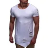 Mężczyźni Ripped Hole Solid Color Nieregularny Hem T Shirt Moda Mężczyźni Streetwear Tee Koszula Załoga Neck Hip Hop Moda Topy Tee Hot Hot