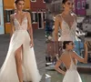 2018 Gali Karten Boho Gelinlik Spagetti Boyun Dantel Tül Aplike Bohemian Gelinlik Backless Yan Bölünmüş Artı Vestido De Novia