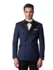 Zweireihiger marineblauer 2-teiliger Anzug Bräutigam Smoking Herren Hochzeitsblazer Hochwertiger Herrenanzug für Business-Dinner und Abschlussball ((Jacke + Krawatte + Hose) 1211