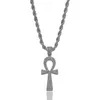 Hip Hop Iced Out Silver Gold Color Full Zircon Jesus Ankh Egyptian Life Cross Pendant Necklaces