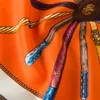 Frauen 100 % Seidenschal Orange Square Fox Print Satin Foulard Femme Echarpe Retro Twill Schals 60 60 cm Halshaar klein202Y