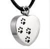 Funeral cremation jewelry footprints heart-shaped lettering urn engraving stainless steel pendant can open the memory of family pet necklace