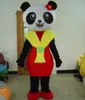2018 Costume de mascotte de panda de haute qualité avec une robe rouge et une écharpe jaune pour adulte à porter