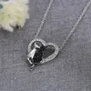 Diamond Crystal Couple Cat Heart Necklace Silver Pendant Chain Women necklaces Fashion Jewelry Gift will and sandy