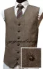 2019 Vintage Dark Green Tweed Wedding Groom Vests Wool Herringbone Groomsmen Vests Men's Suit Vests Slim Fit Men's Dress Vest Waistcoat