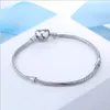 Wholesale17-21cm Silver Plated Bracelet 3mm Snake Chain Heart Clasp Fit European Beads For Pandora Bracelet Charm Beads Bangle & Jewelry DIY