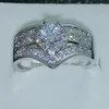 Fashion Jewelry Fine Jewellery Gem cz 5A Zircon stone 10KT White Gold Filled Wedding Ring Set Sz 5-10 Free shipping R57