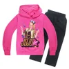 jojo siwa 여자 바지 복장 가을 어린이 후드 티 스웨터 + 롱 바지 2pcs 정장 인쇄 된 어린이 캐주얼 의류 세트 C3915