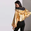 HYH HAOYIHUI Mode Frauen Jacken 2018 Punk Stil Grundlegende Jacke Solide Goldene Mit Kapuze Weibliche Crop Tops Lose Kurze Bomber Jacke