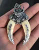 Dente de javali antigo chinês porco selvagem prata dragão protetor talismã pingente3366