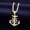 Ship's Anchor Pendant Halsband Hip Hop Smycken Mäns Guldfärg Cubic Zircon med 4mm Tennis Chain Hot Säljare för Drop Shipping