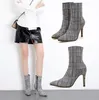 Botas xadrez das mulheres 2018 outono e inverno new pointed manta salto alto sexy party casual botas femininas formais