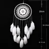 Circer Handmade Renda Dream Circer Circular com Penas Penduradas Decoração Ornamento Ornamento Presente Crocheted Branco Dreamcatcher Wind Chimes GA122